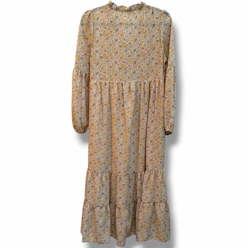 Carly Jean Los Angeles CJLA Yellow Floral Long Sleeve Tiered Maxi Dress sz Small - Picture 3 of 6